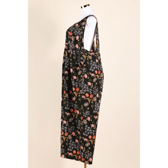 Sz 4X Neon Rose Cats In The Garden Open Back Floral Patterned Black Jumpsuit GUC - Picture 2 of 6